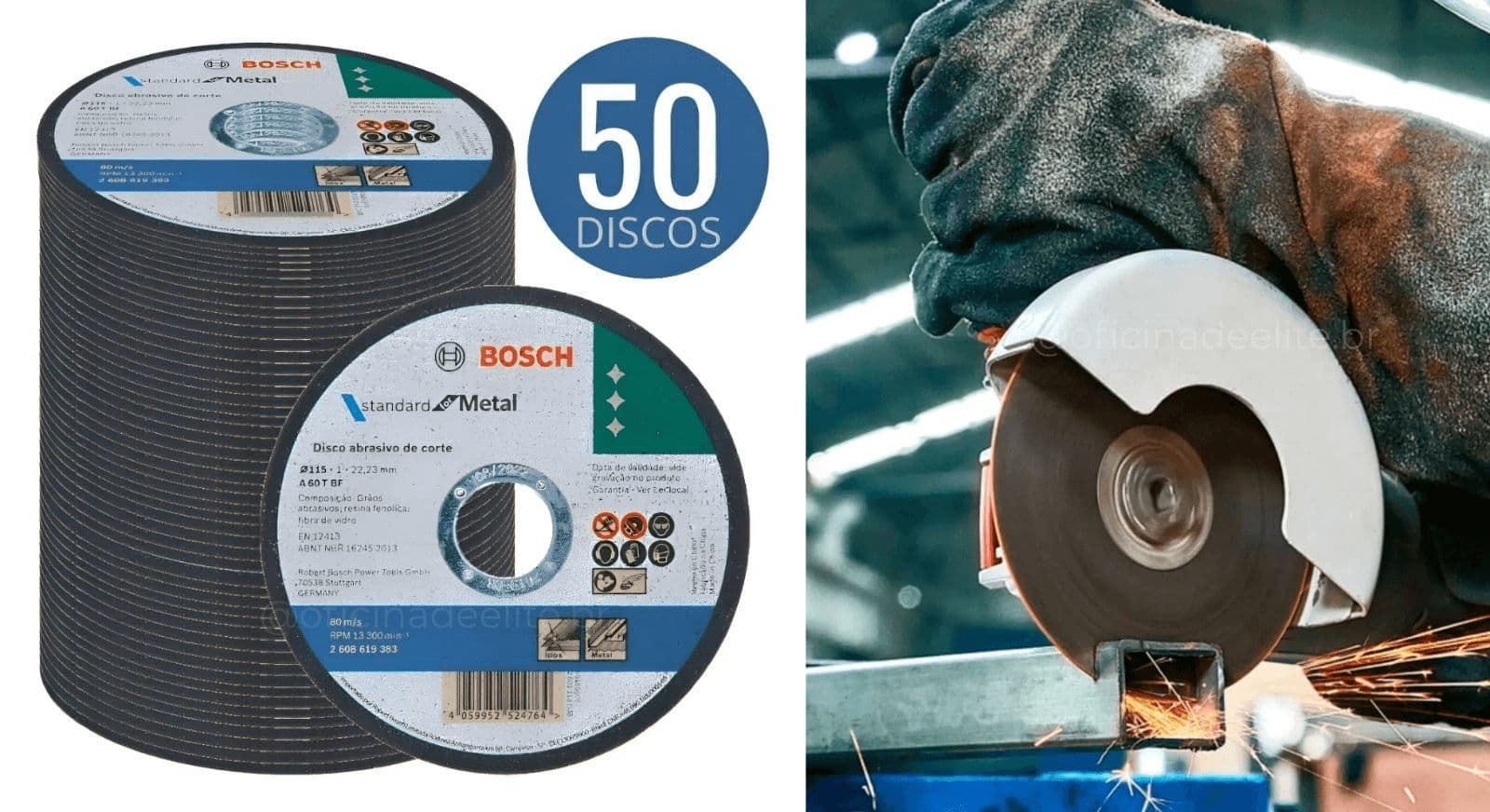 Kit 50 Discos De Corte Bosch 4.1/2 Para Aço Inox E Metal